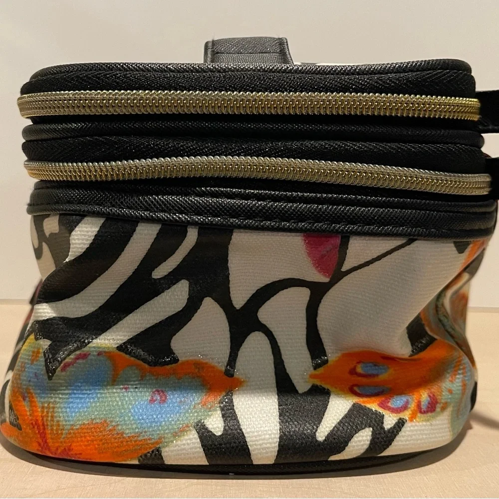 Jessica McClintock Zebra Print Train Case Cosmetic Bag